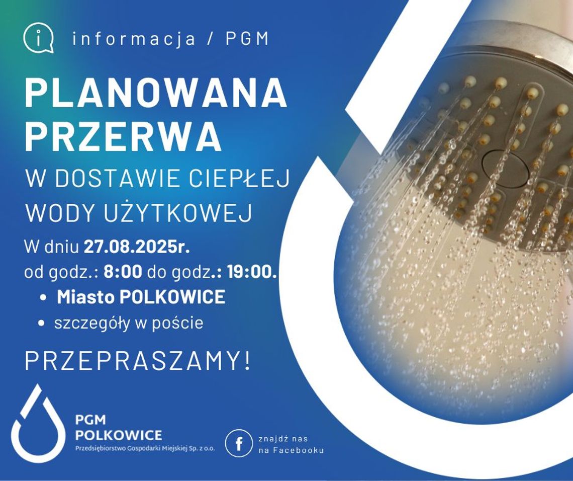 Planowana przerwa w dostawie ciepłej wody w Polkowicach